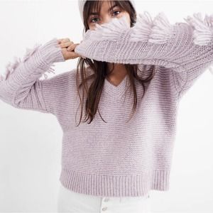 Madewell Fringe-Sleeve Pullover Sweater Size L